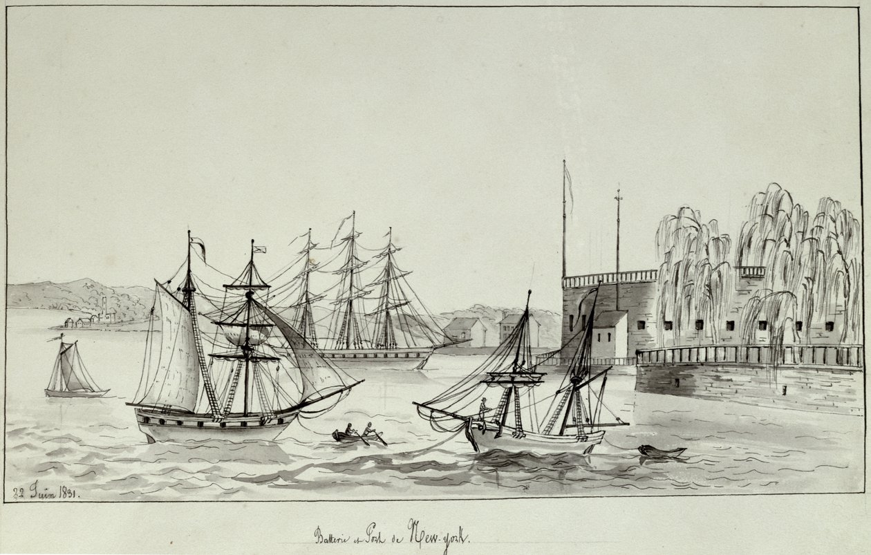 The Battery and Port of New York, 1831 by Gustave de Beaumont