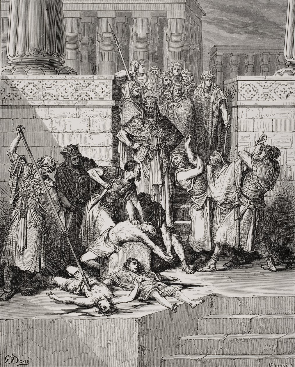 Slaughter of the Sons of Zedekiah before their Father, illustration from Dore