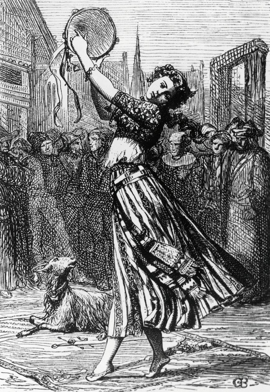 Esmeralda with her goat Djali, illustration for Hunchback of Notre-Dame ...