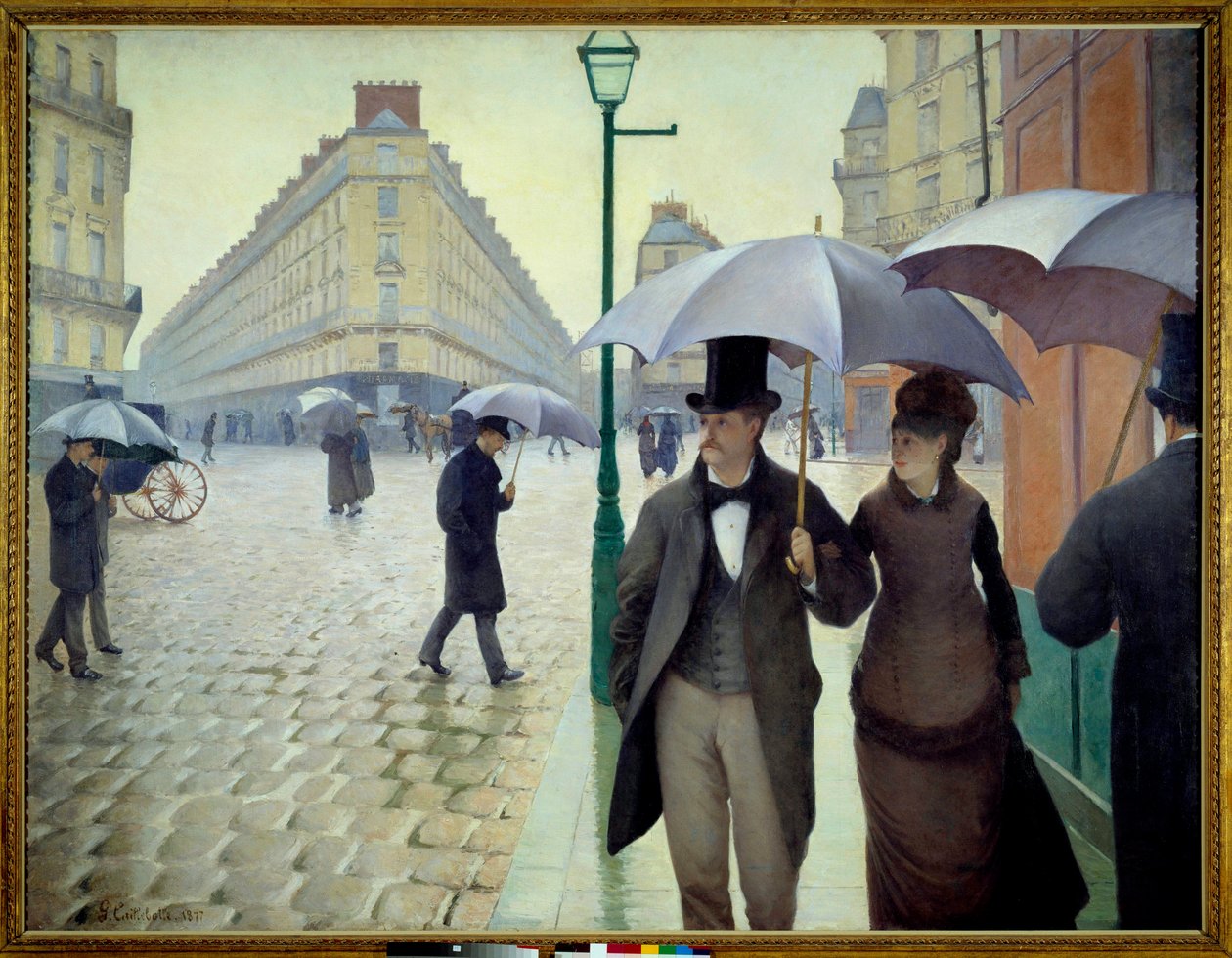 A Street in Paris in Rainy Weather in 1877 by Gustave Caillebotte