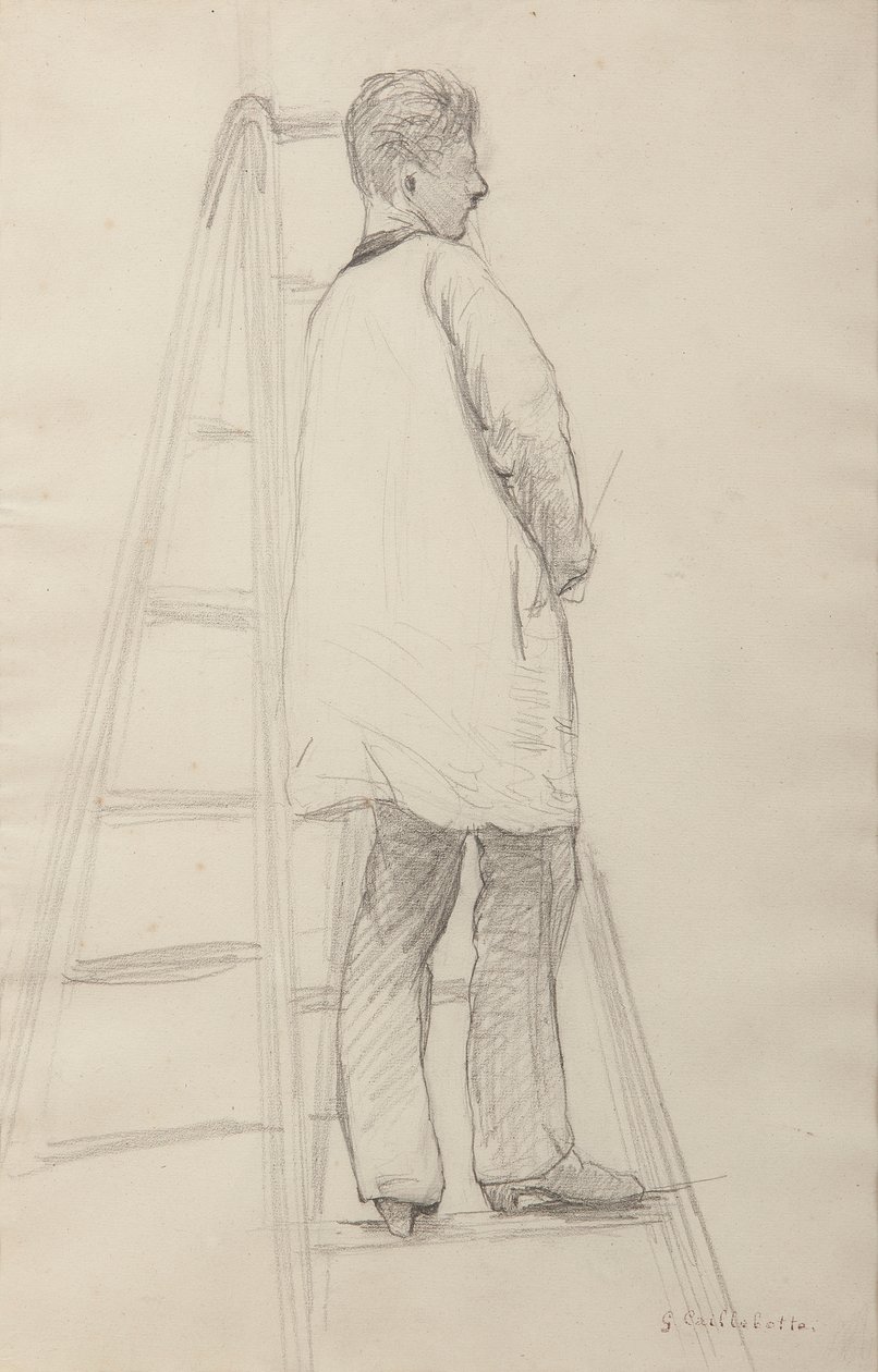 Study for House Painters: Man on a Ladder, Three-Quarter Back View by Gustave Caillebotte