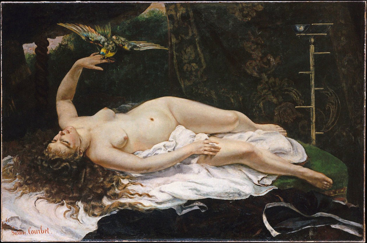 Woman with a Parrot by Gustave Courbet