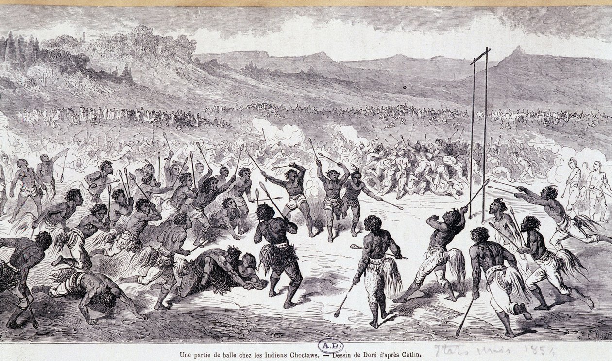 A ball game in the Choctaw Indians - engraving by Gustave Doré by Gustave Dore