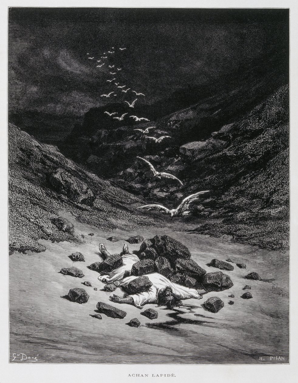 Achan Is Stoned to Death (Josh. 7:1,10-26) (Illustration from the Dore Bible) by Gustave Dore