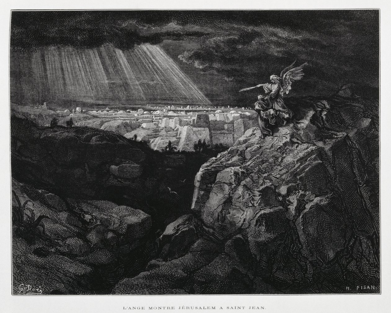 An Angel with St John the Baptist Before Jerusalem, Illustration from the Dore Bible by Gustave Dore