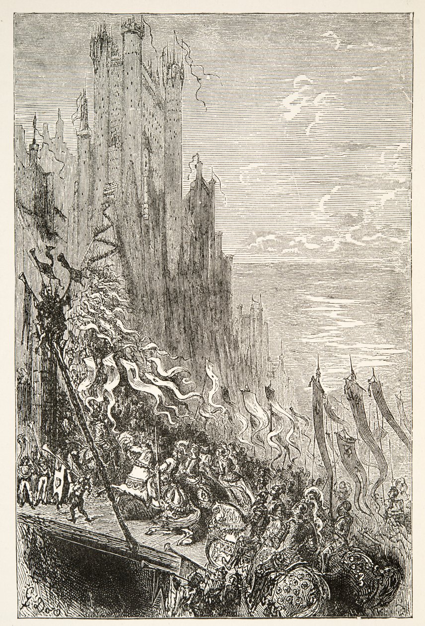 At the City of the Countess of the Fountain, from Stories of the Days of King Arthur by Charles Henry Hanson, pub.1898 by Gustave Dore