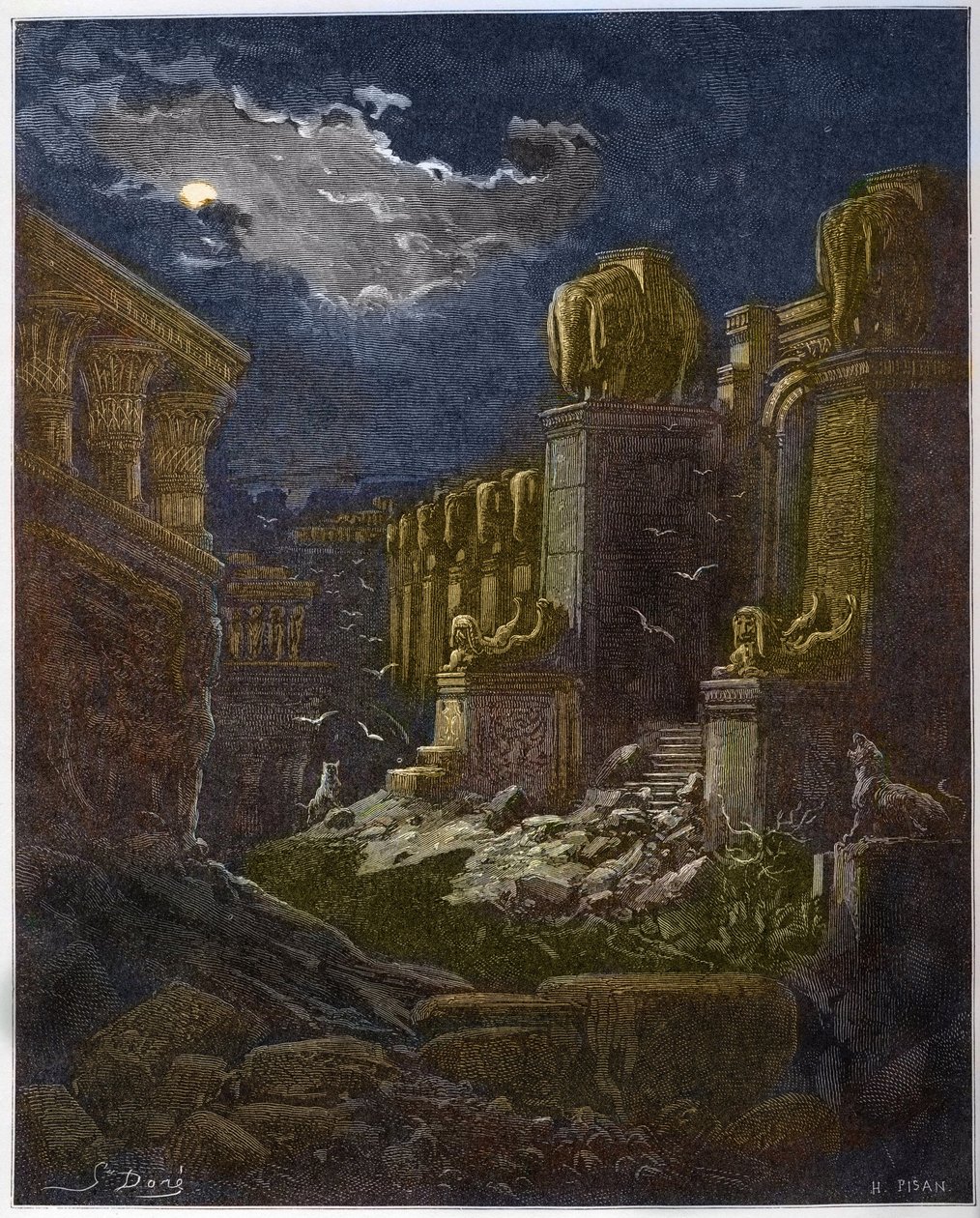 Babylon ruin - The Fall of Babylon - Babylon in Ruin (vision of Saint John) - Engraving in The Bible illustree by Gustave Dore - Engraving from The Dore Bible by Gustave Dore