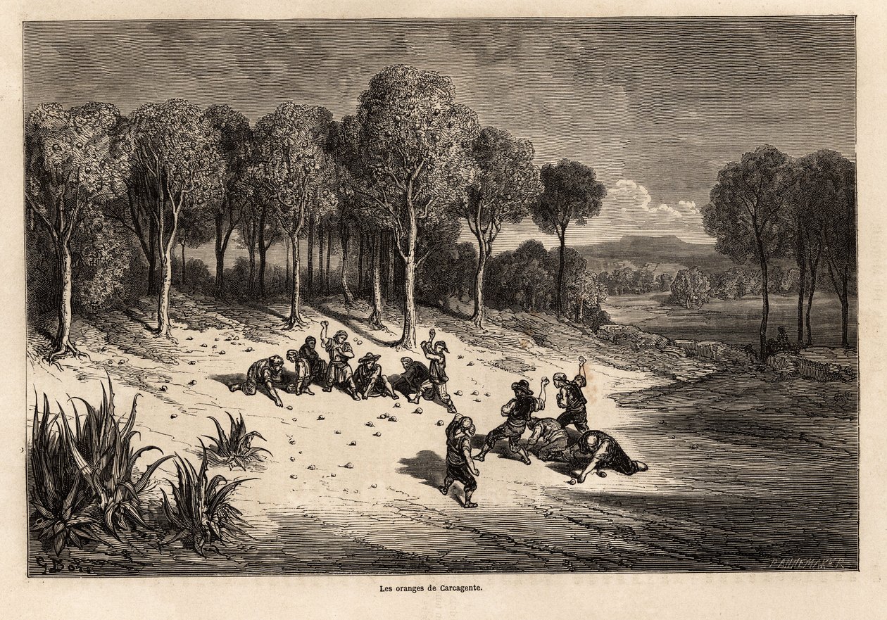 Battle of Oranges by Carcagente by Gustave Dore