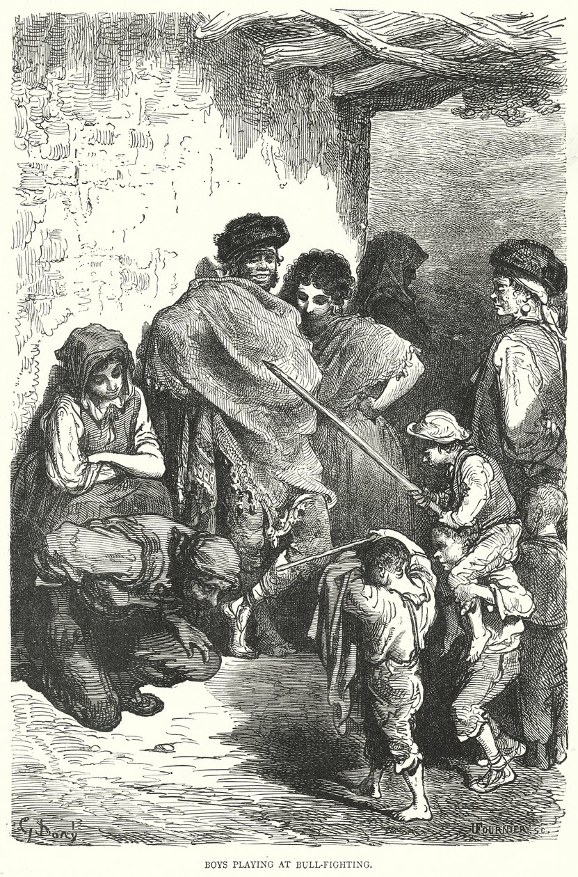 Boys Playing at Bull-Fighting by Gustave Dore