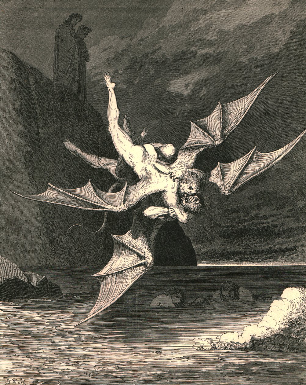 But the other proved a goshawk...and in the boiling lake both fell by Gustave Dore
