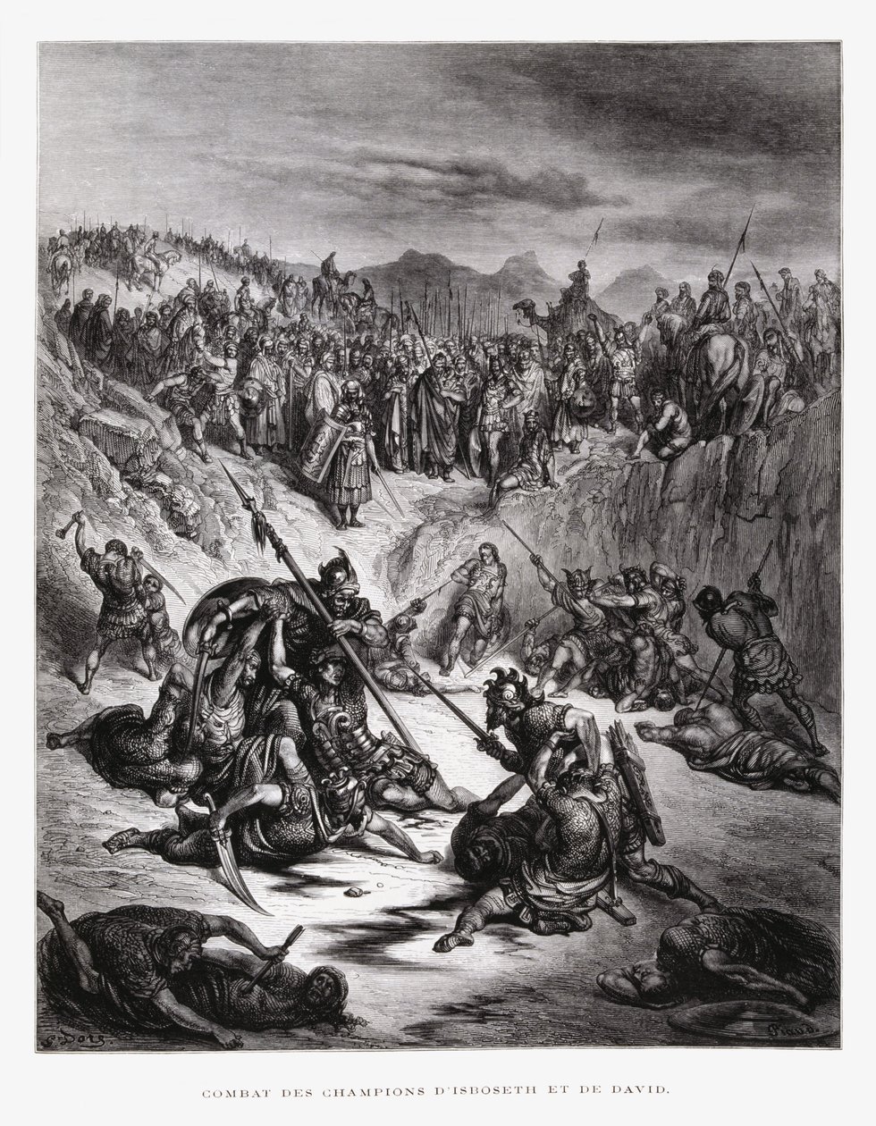 Combat Soldiers of Ish-bosheth and David, Illustration from the Dore Bible by Gustave Dore