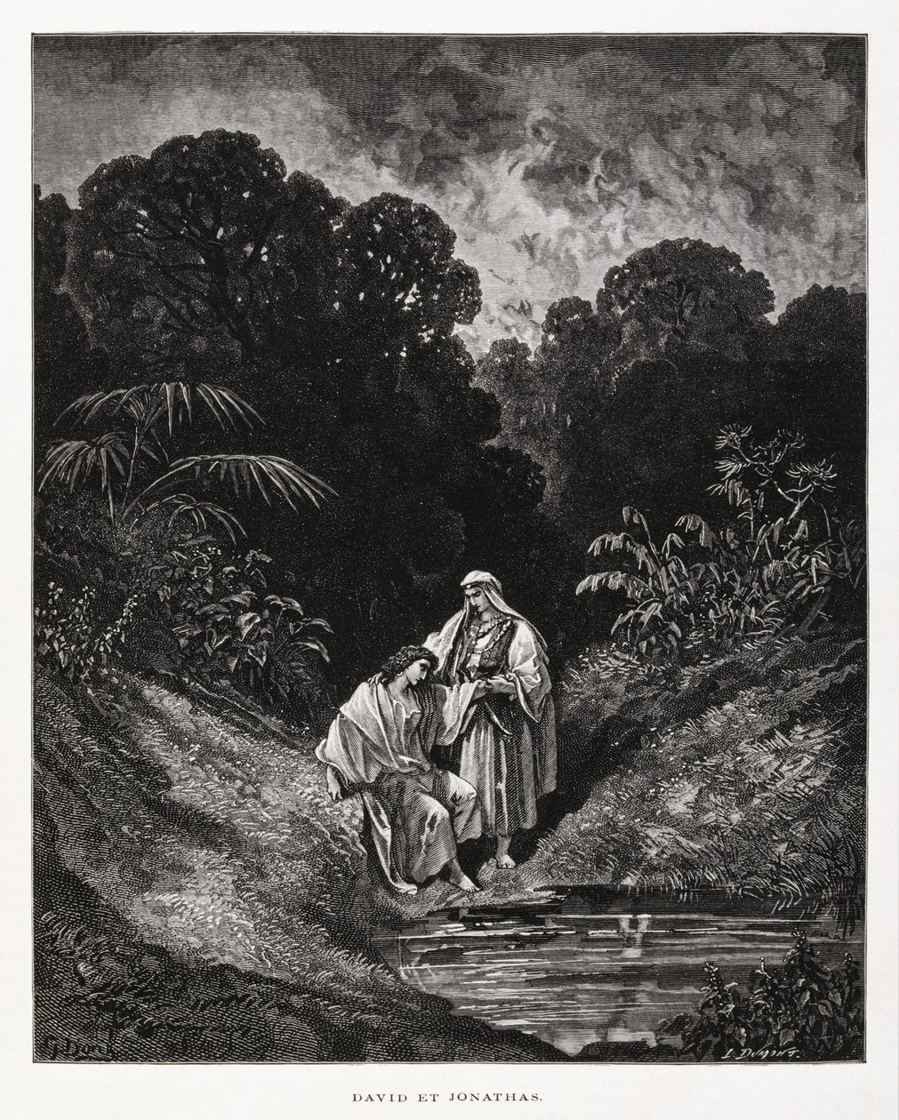 David and Jonathan, Heroic Figures of the Kingdom of Israel, Illustration from the Dore Bible by Gustave Dore