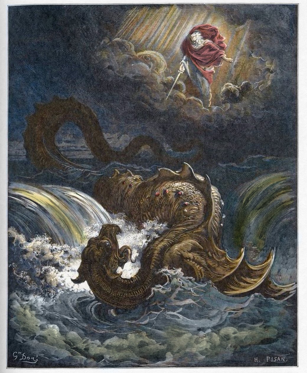 Destruction of Leviathan - The destruction of the Leviathan, the marine  monster of the Old Testament - engraving in “The Bible illustree” by  Gustave Dore (1832-1883) - Engraving from “The Dore Bible”