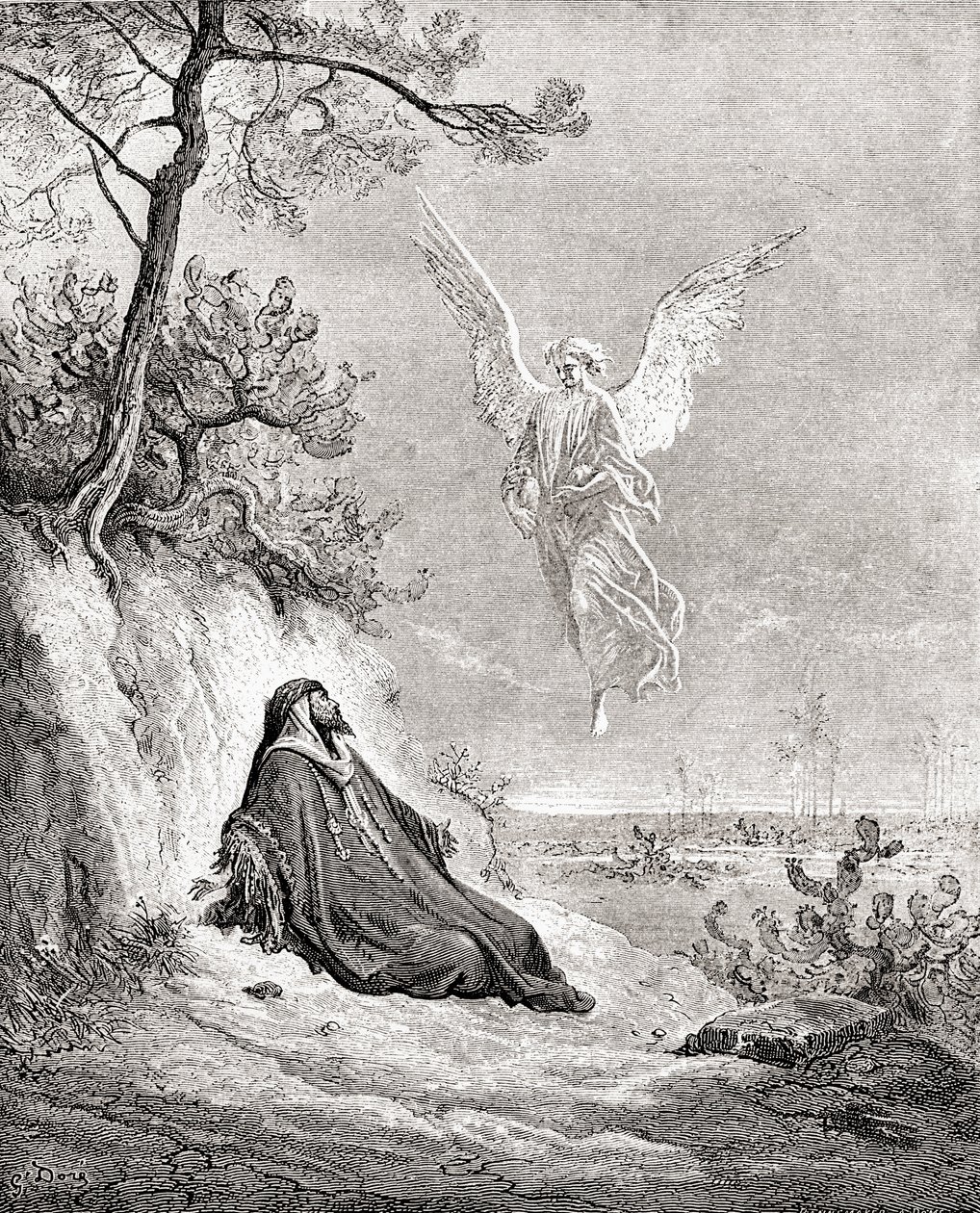 Elijah Nourished by an Angel. After a Work from The Bible by Gustave Dore. From Life and Reminiscences of Gustave Dore, Published 1885. by Gustave Dore