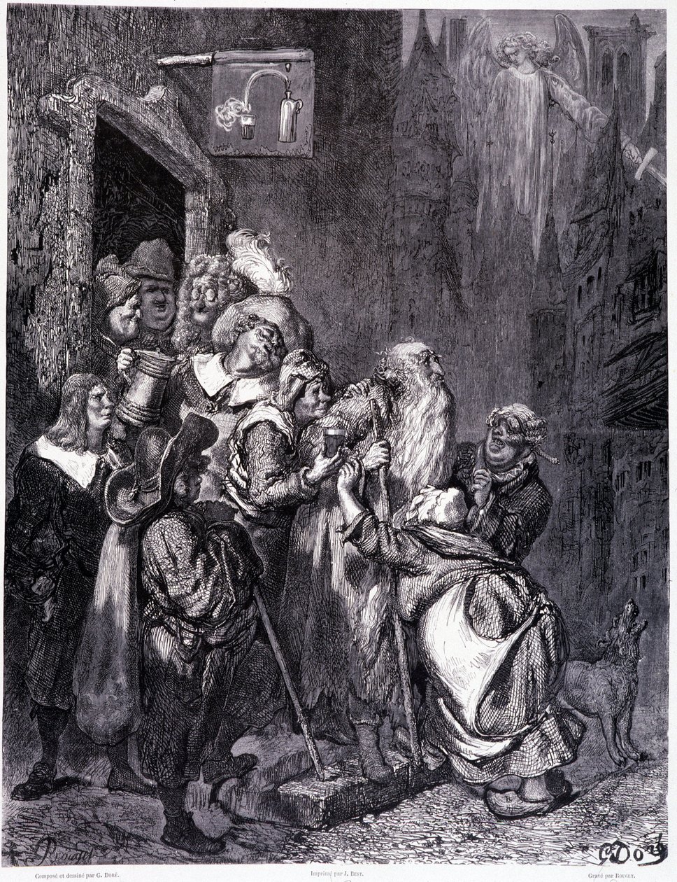Enter This Inn, Plate IV - Illustration by Gustave Dore for La Legende du Jeif Wandering by Pierre Dupont by Gustave Dore