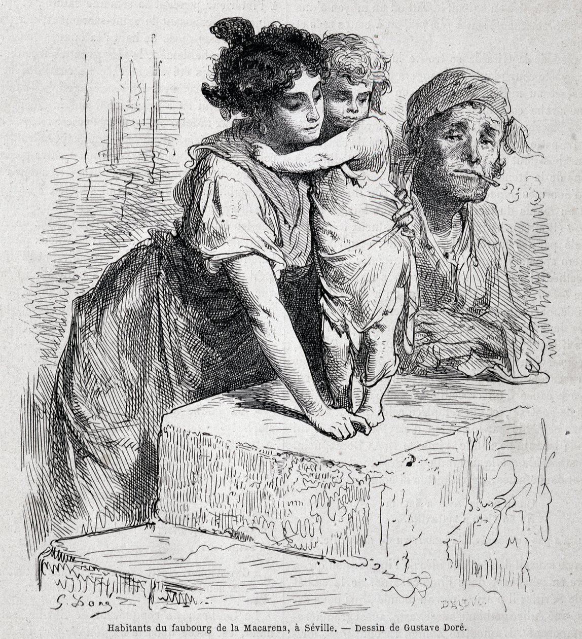 Family of the faubourg of Macarena in Seville - drawn by Gustave Doré, in 
