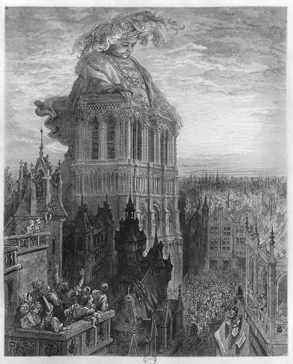 Gargantua on the Towers of Notre-Dame at Paris, Illustration from 