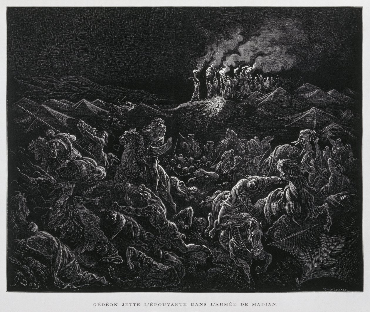Gideon Attacks the Midianites at Night (Illustration from the Dore Bible) by Gustave Dore