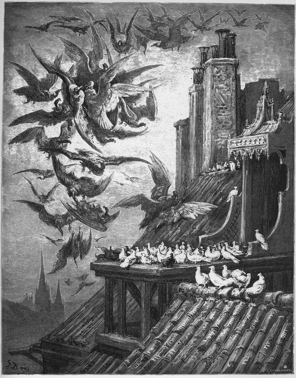 The Vultures and the Pigeons - from "Fables" by Jean de La Fontaine by Gustave Dore