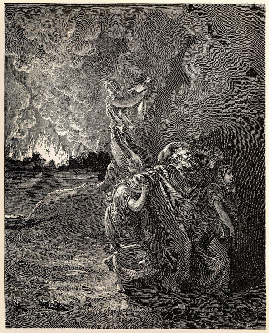 Lot and His Daughters Fleeing Sodom by Gustave Dore