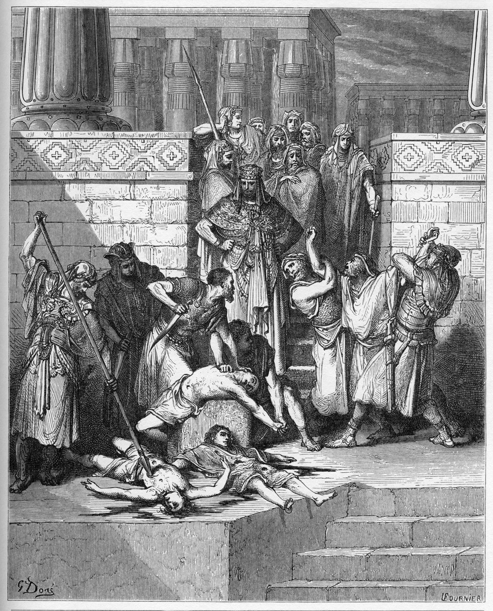 Nebuchadnezzar orders the sons of the rebel Zedekiah to be killed - engraving in 