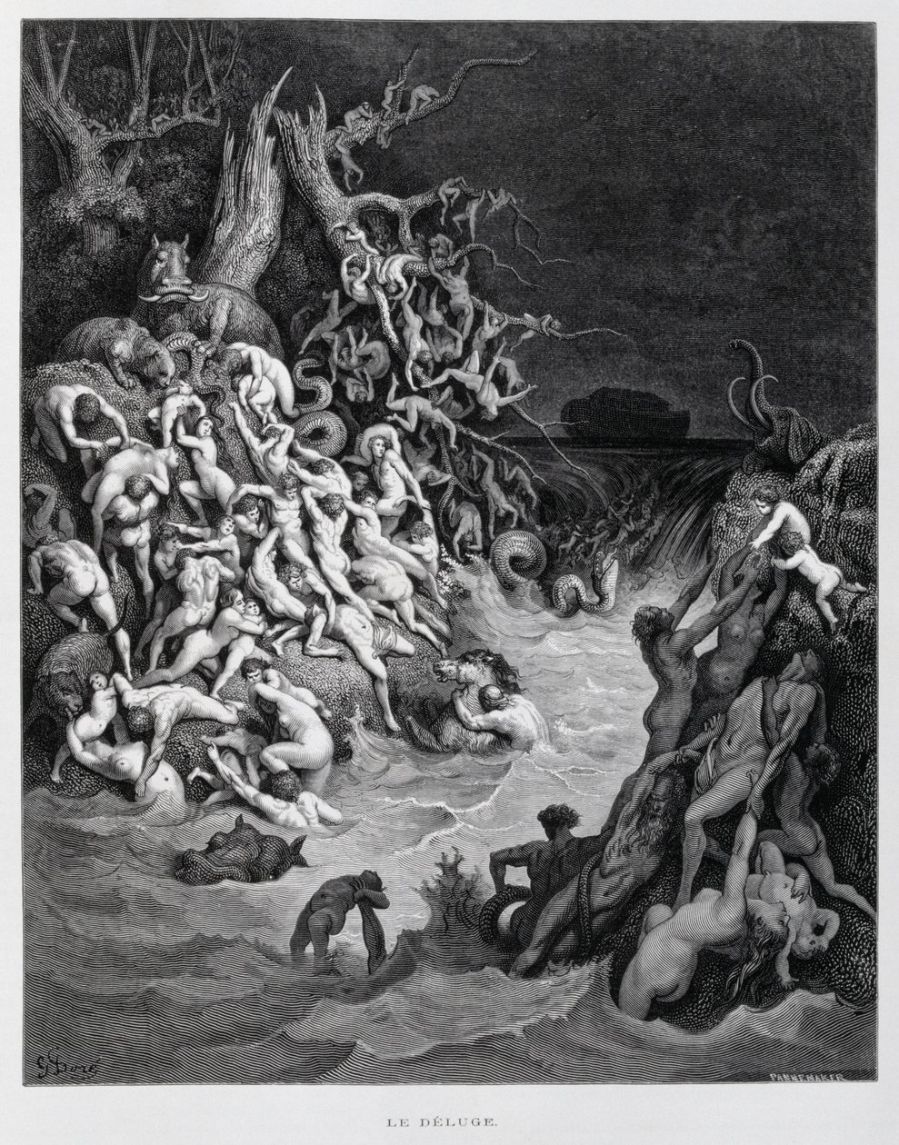 Noah and His Ark Escape as the Great Flood Envelopes the Earth, Illustration from the Dore Bible by Gustave Dore