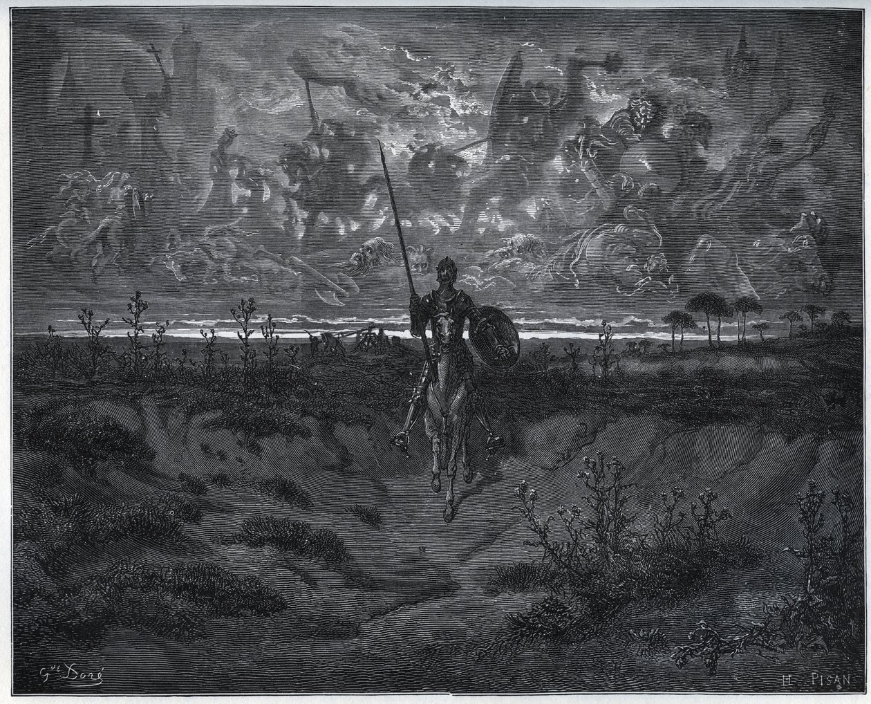 On This Journey, Our Brand New Adventurer Spoke to Himself - from "Don Quixote de la Mancha" by Miguel Cervantes by Gustave Dore
