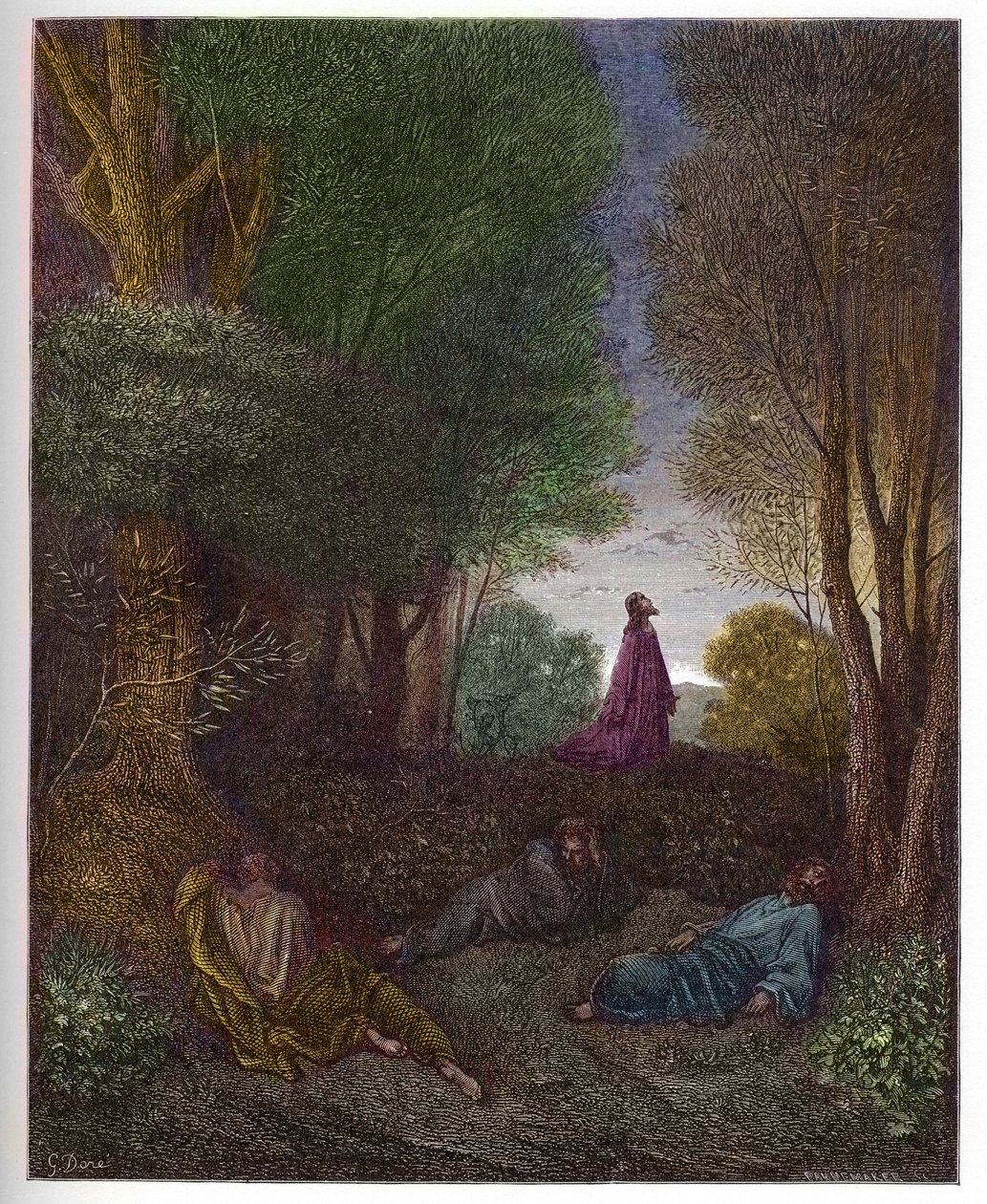 Prayer of Jesus in the Garden of Olives - engraving in The Bible ...