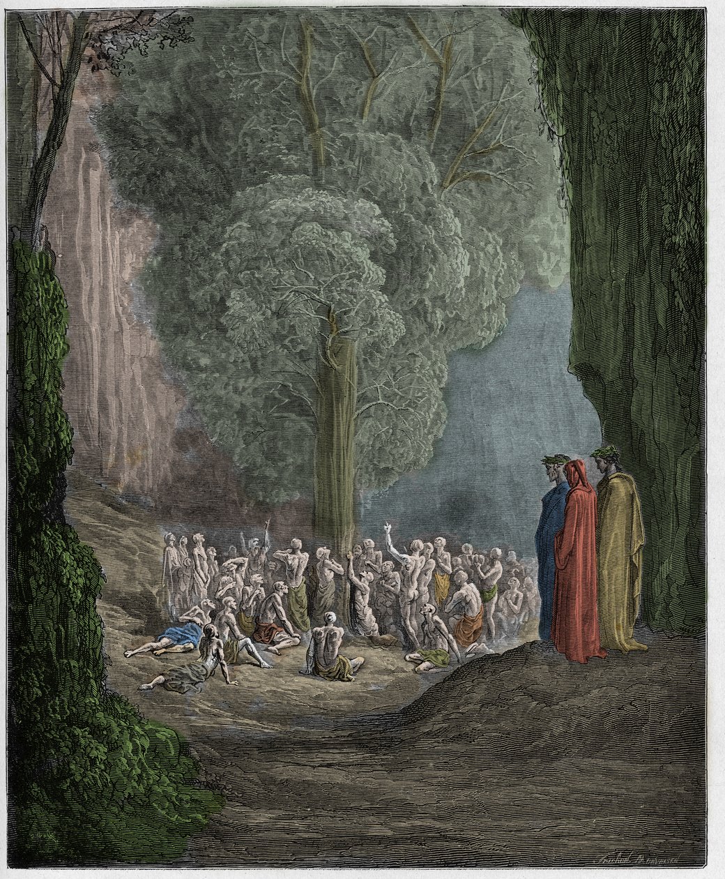 Purgatorio, Canto 24: The gluttonous souls crying out beneath the tree (illustration from The Divine Comedy by Dante Alighieri) by Gustave Dore