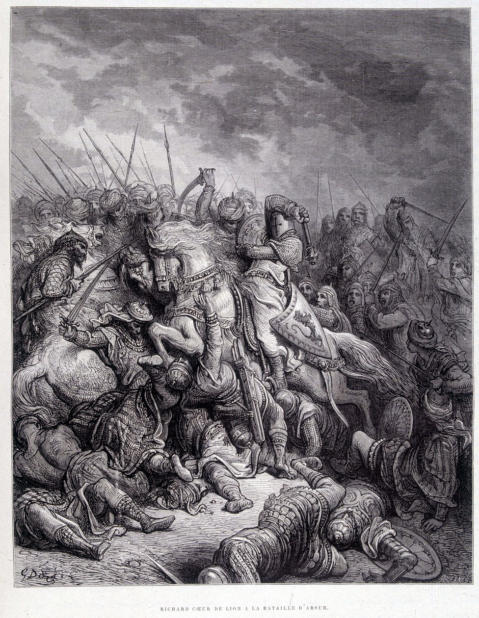 Richard the Lionheart at the Battle of Arsur - engraving by Gustave Doré by Gustave Dore