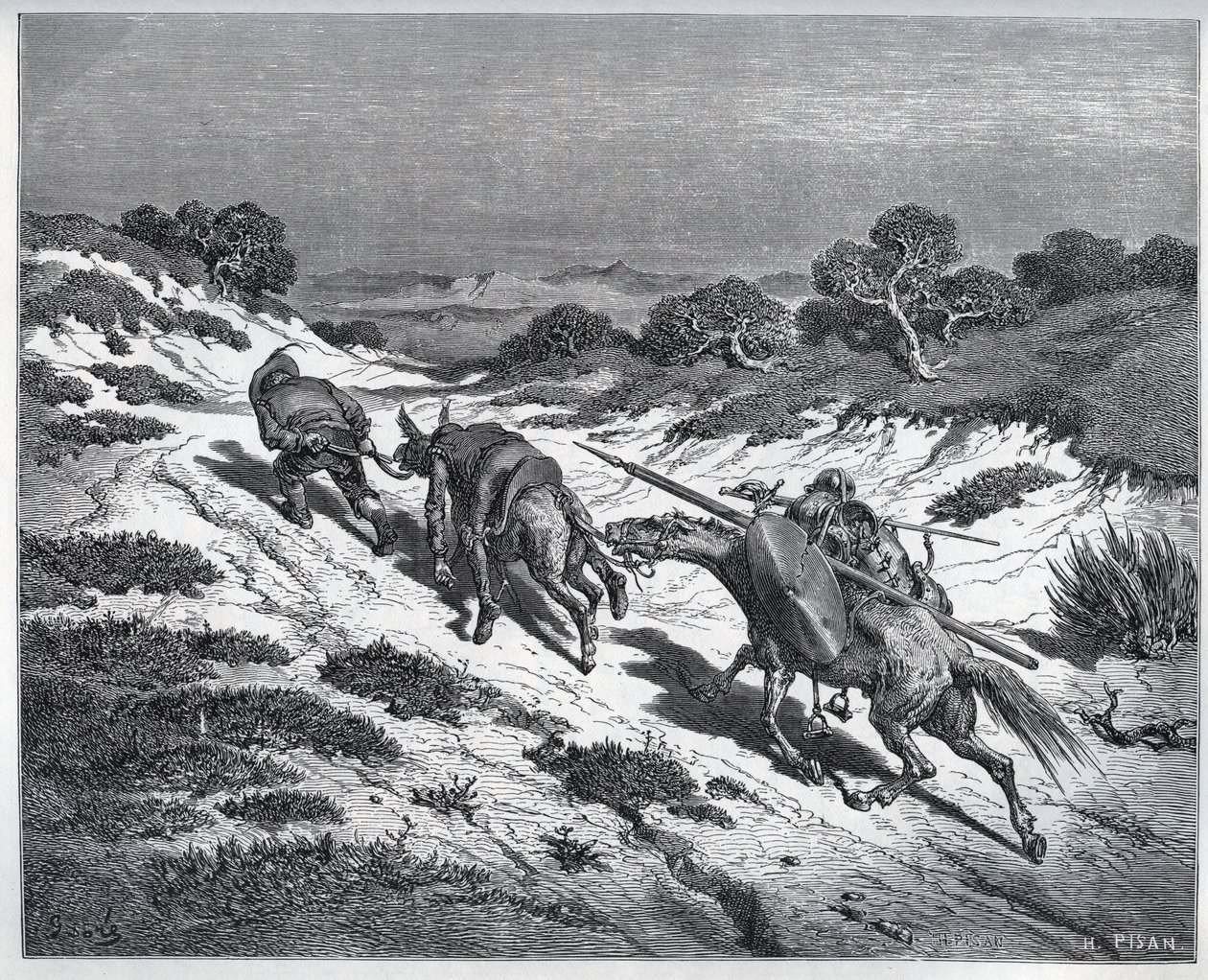 Sancho Panza, Don Quixote and Their Mounts After Their Defeat Against the Yangers by Gustave Dore