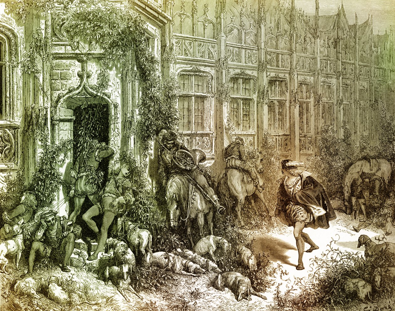 Sleeping Beauty Engraving by Gustave Doré by Gustave Dore