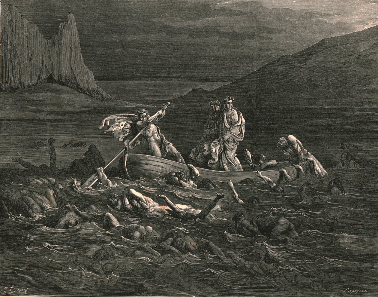 Soon as both embarked, cutting the waves by Gustave Dore