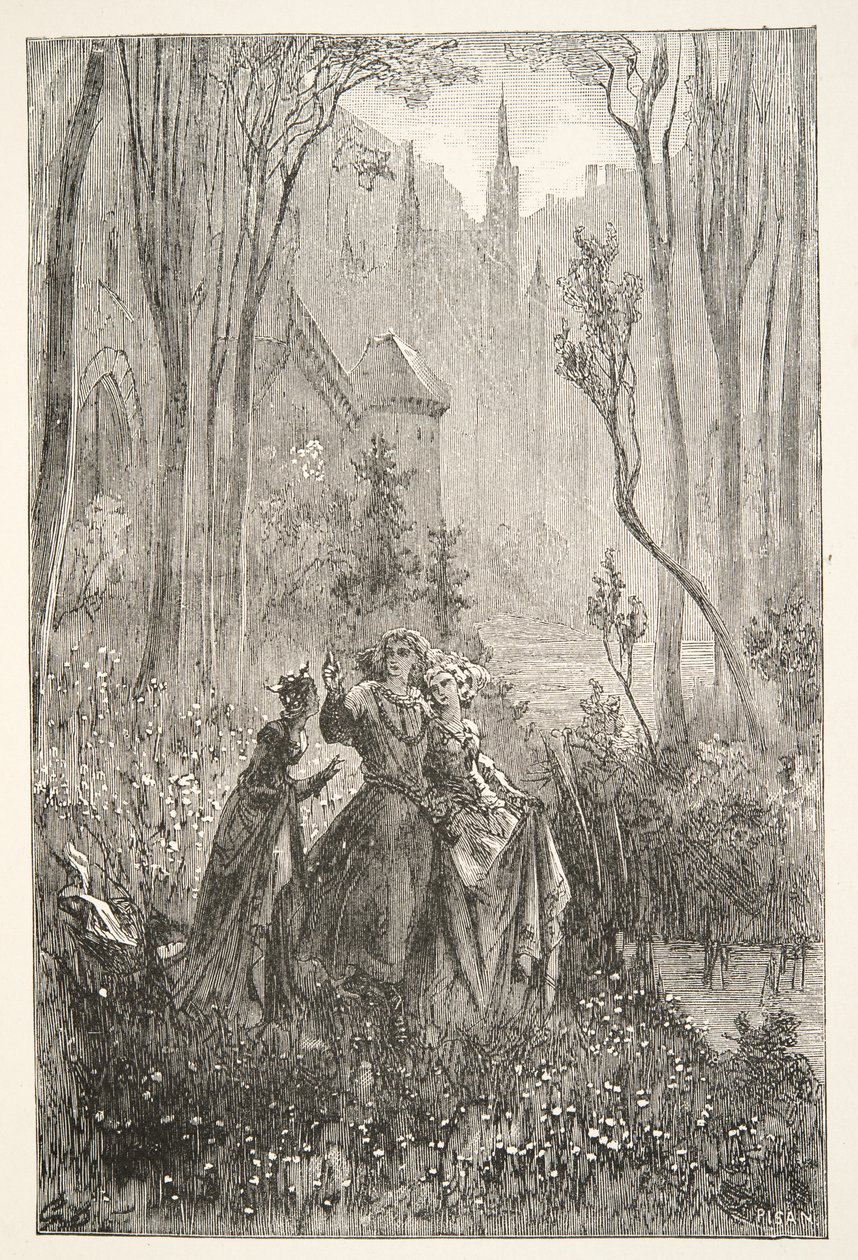 The Countess of the Fountain and her Damsels, from Stories of the Days of King Arthur by Charles Henry Hanson, pub.1898 by Gustave Dore