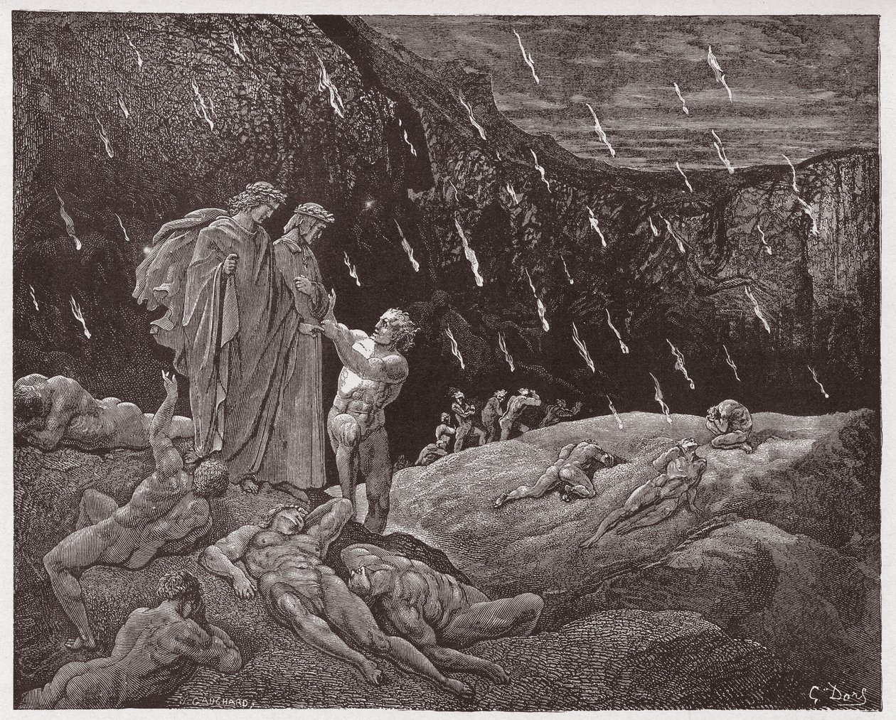 The Divine Comedy, Inferno, Canto 15: Brunetto Latini accosts Dante - Illustration by Gustave Dore by Gustave Dore