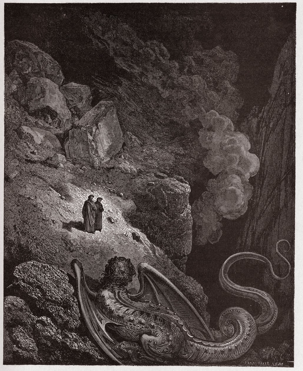The Divine Comedy, Inferno, Canto 17: Geryon, Symbol of Deceit - by Dante Alighieri (1265-1321) - Illustration by Gustave Dore (1832-1883) by Gustave Dore