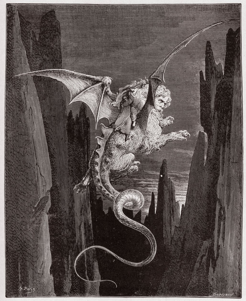 The Divine Comedy, Inferno, Canto 17: The descent into the abyss on Geryon