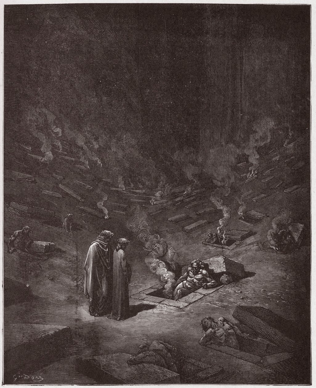 The Divine Comedy, Inferno, Canto 9: The burning sepulchres of the heresiarchs - Illustration by Gustave Dore by Gustave Dore