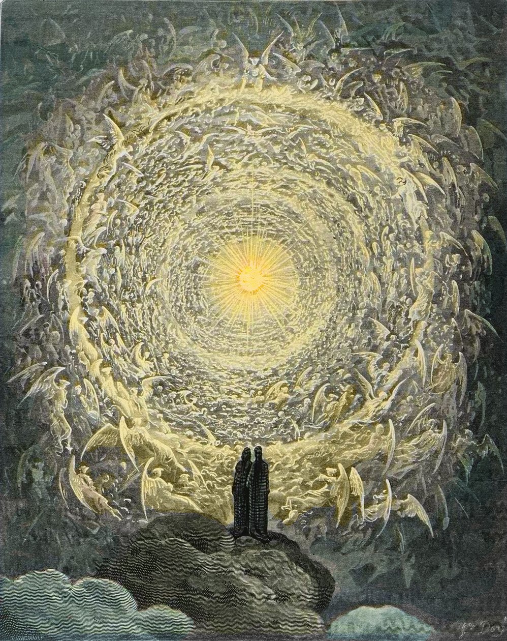 The Divine Comedy, Paradiso, Canto 31: The saintly throng form a rose in the empyrean (rose celeste) - by Dante Alighieri (1265-1321) by Gustave Dore