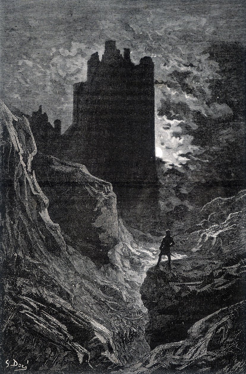 The castle of fear - illustration of fear by Gustave Doré, engraving by Gustave Dore