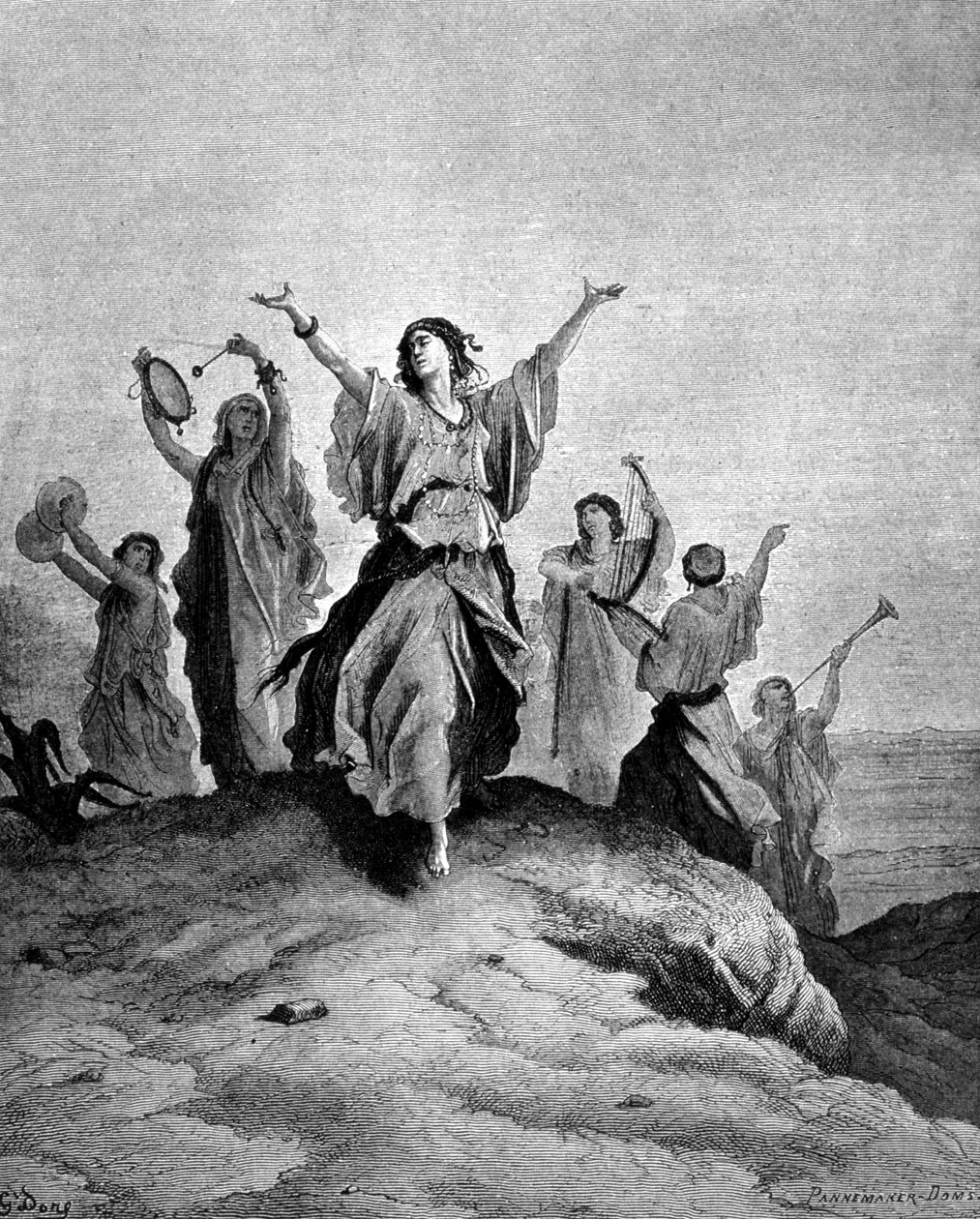 The daughter of Jephthah, the judge of Israel, went to meet her father. Illustration by Gustave Doré. Engraving of the 19th century. by Gustave Dore