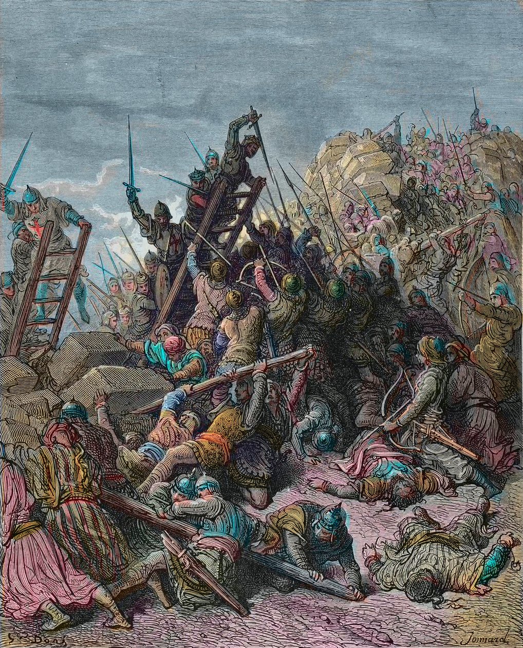 The siege of Ptolemais during the third crusade 1189 - engraving by Gustave Dore from History of the Crusades by Joseph-Francois Michaud by Gustave Dore
