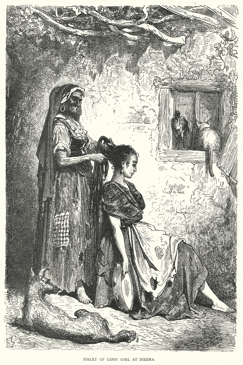Toilet of Gipsy Girl at Diezma by Gustave Dore