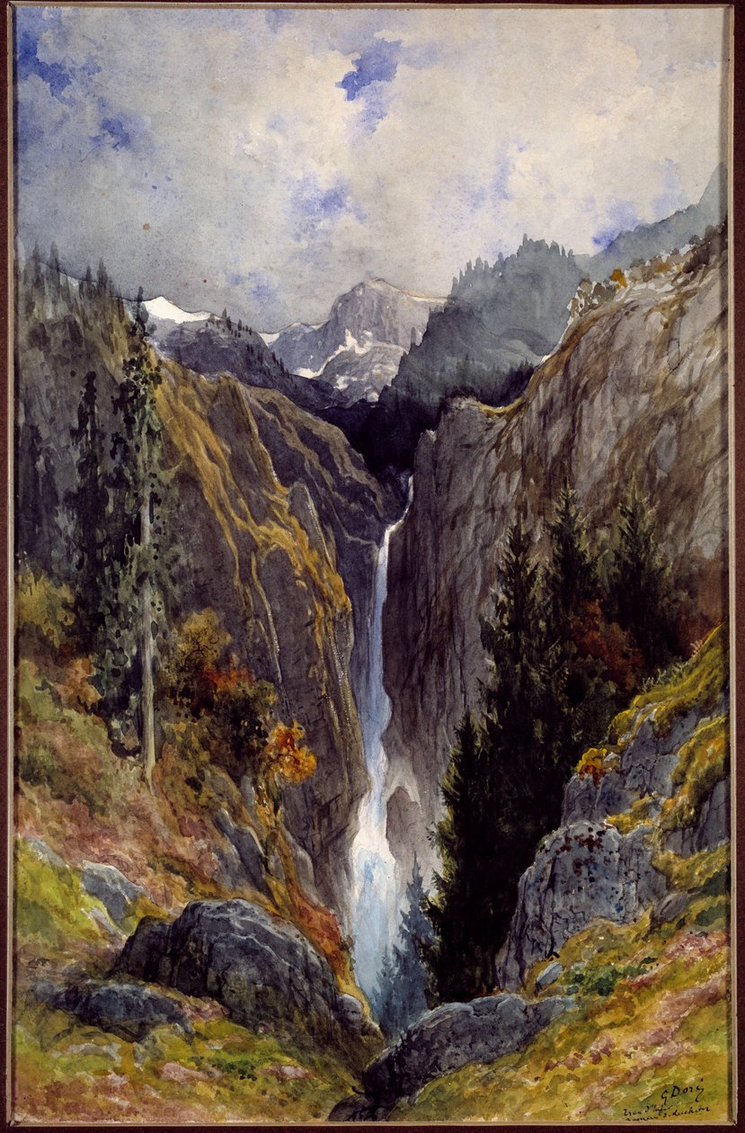 Waterfall of the Hell Hole in the Valley of the Lys (Painting by Gustave Dore) by Gustave Dore