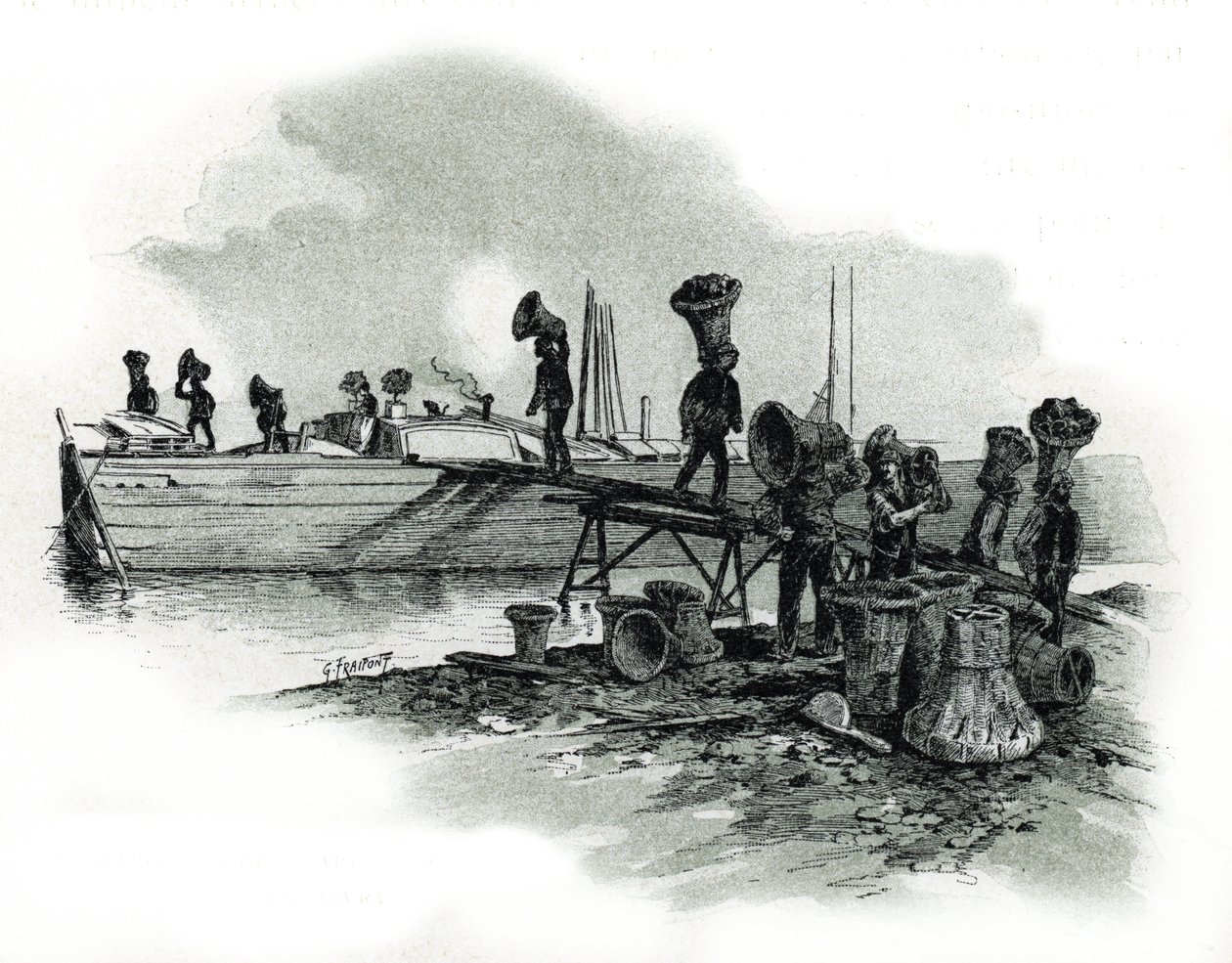 Charcoal Unloaders at the Forges of Ivry-sur-Seine. Drawing by Gustave Fraipont by Gustave Fraipont
