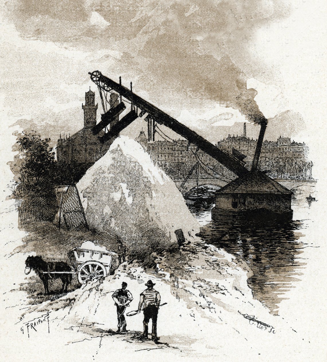 Sand graders on the Seine river bank near Pont de l