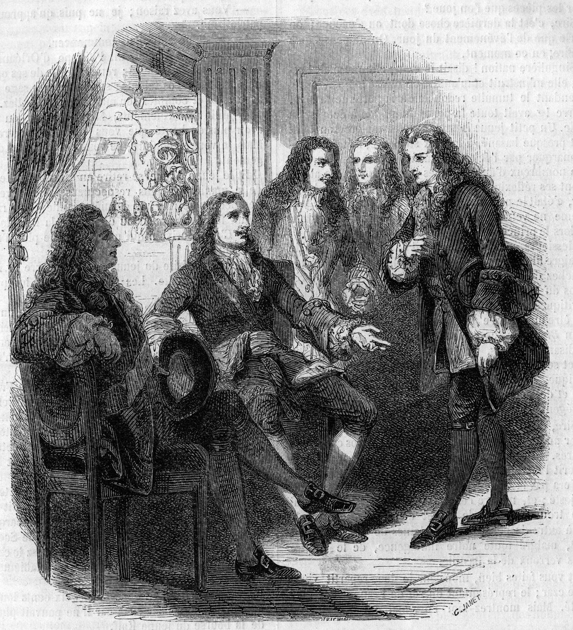 The encounter between the Russian tsar Peter the Great and Voltaire. Engraving by Gustave Janet by Gustave Janet