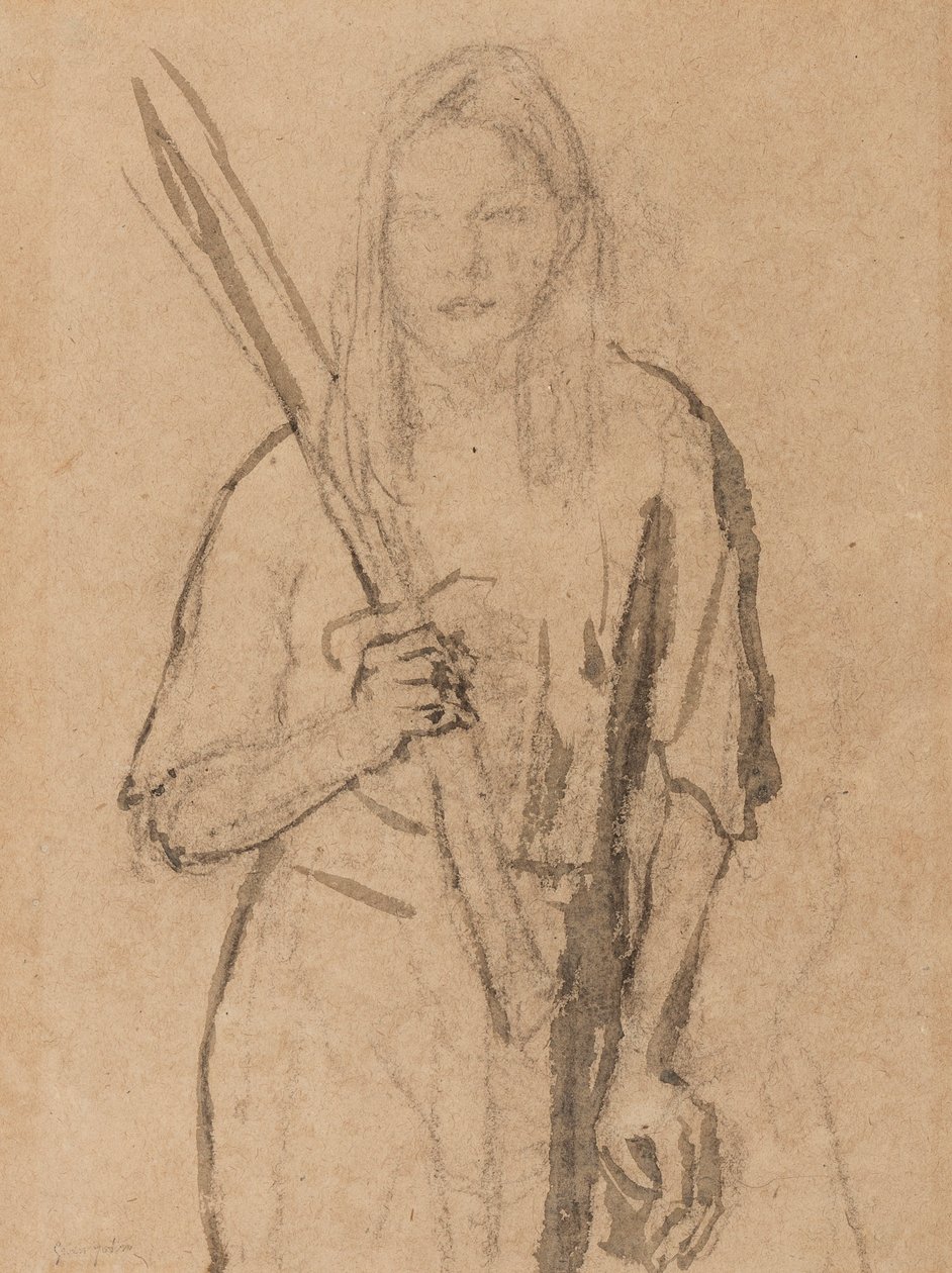 Standing Girl with wooden post in her hand by Gwen John