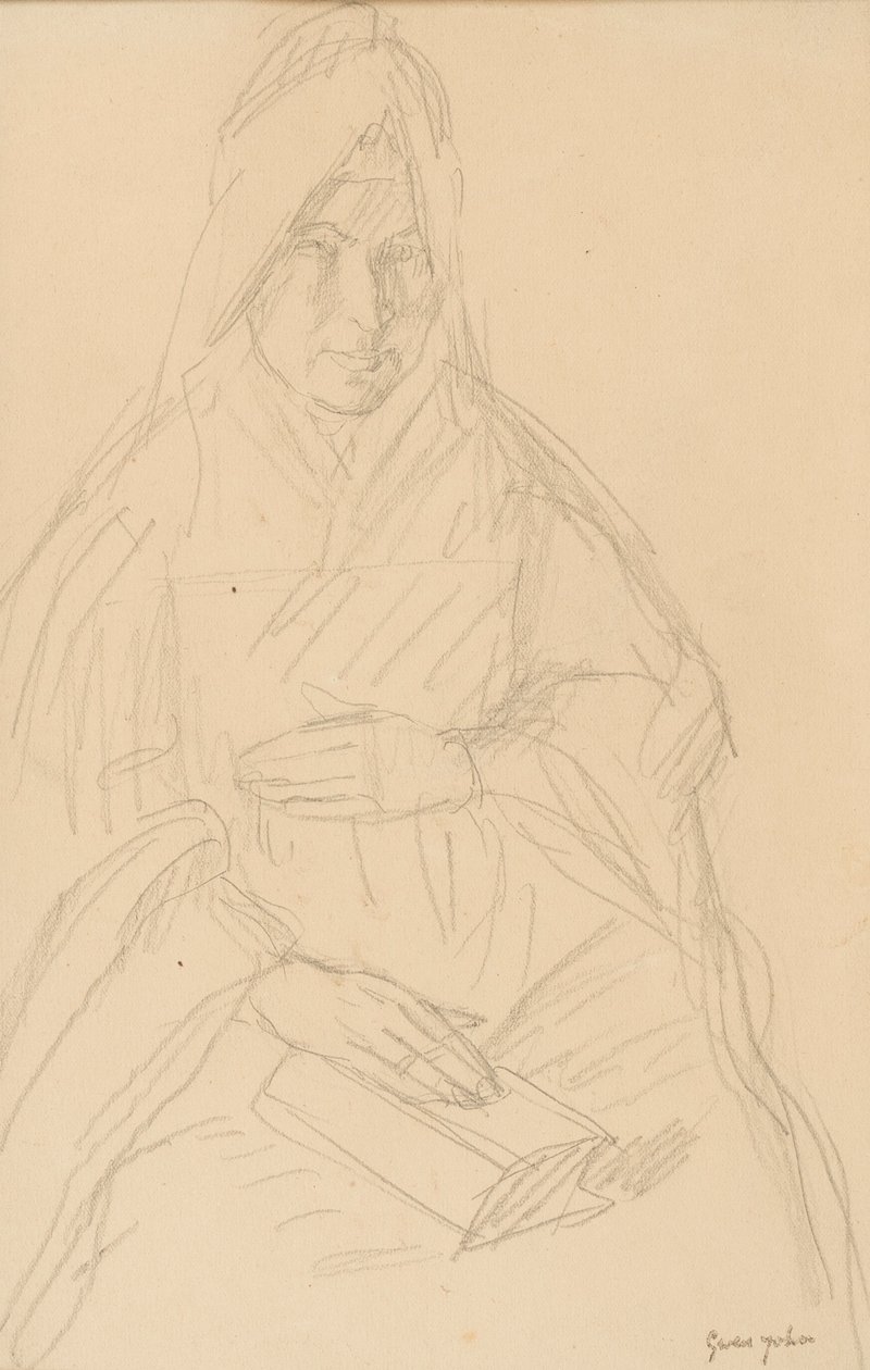 Study for Mere Poussepin seated at a table by Gwen John
