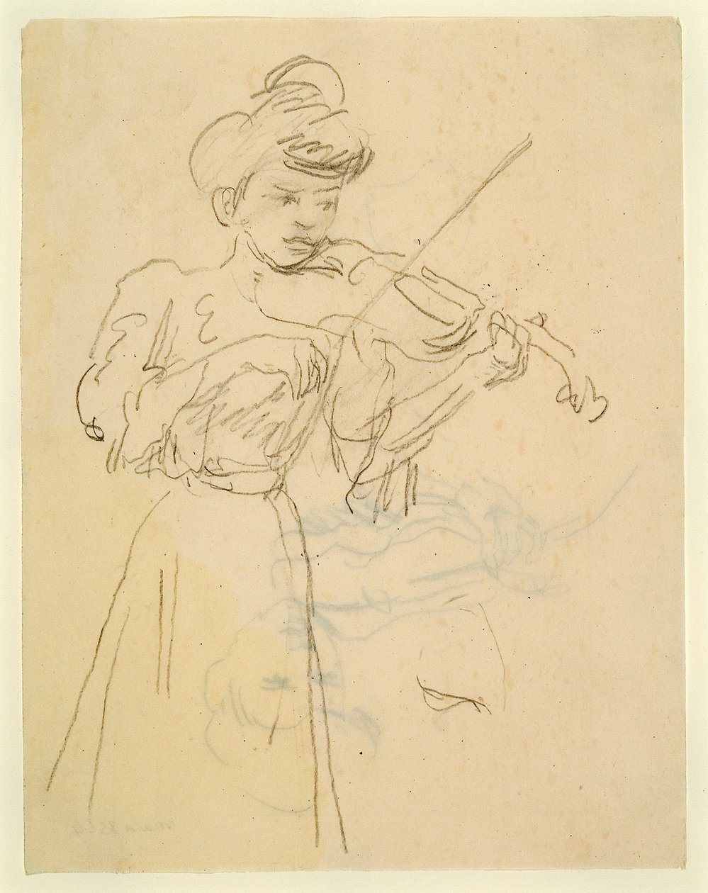 Woman Standing Playing Violin by Gwen John